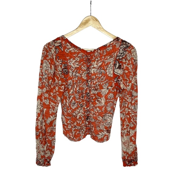 NWOT Free People Say The Word Ruched Long Sleeve V-Neck Top XS ruby red combo - Picture 4 of 14